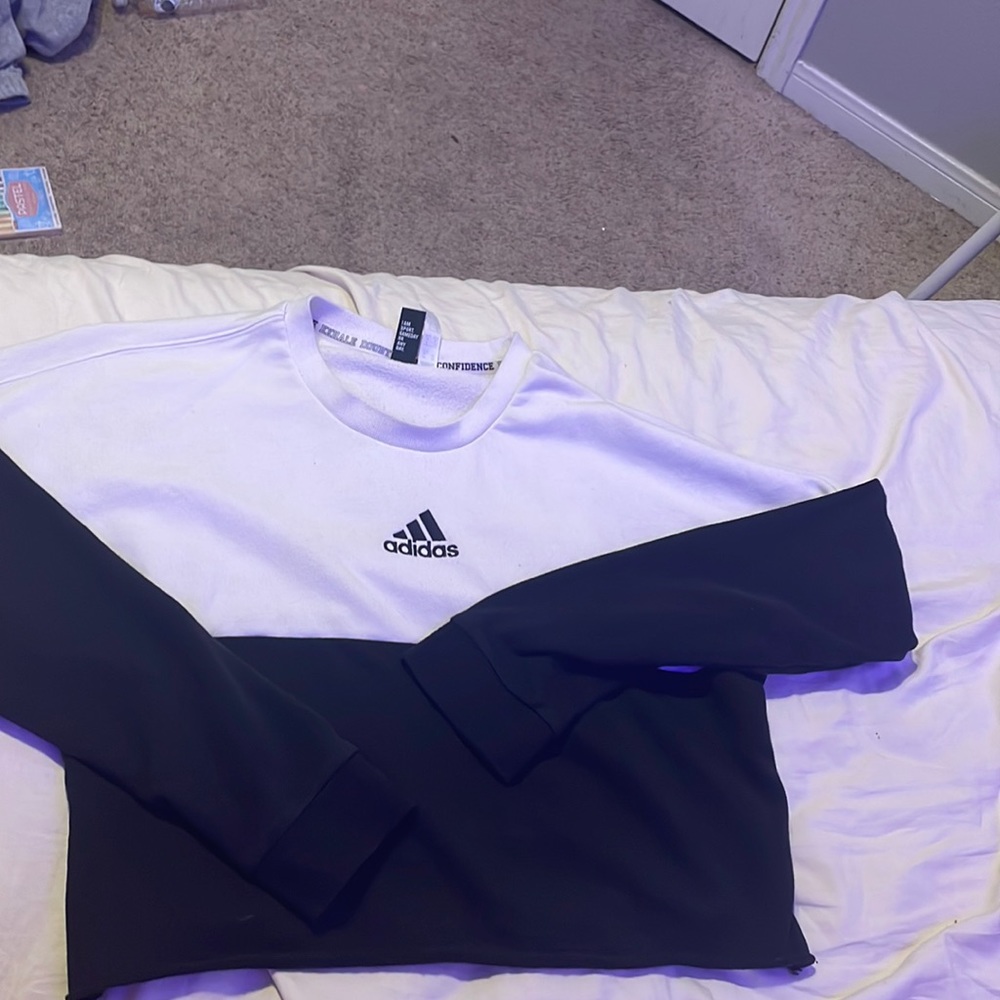 black & white adidas crewneck hoodie